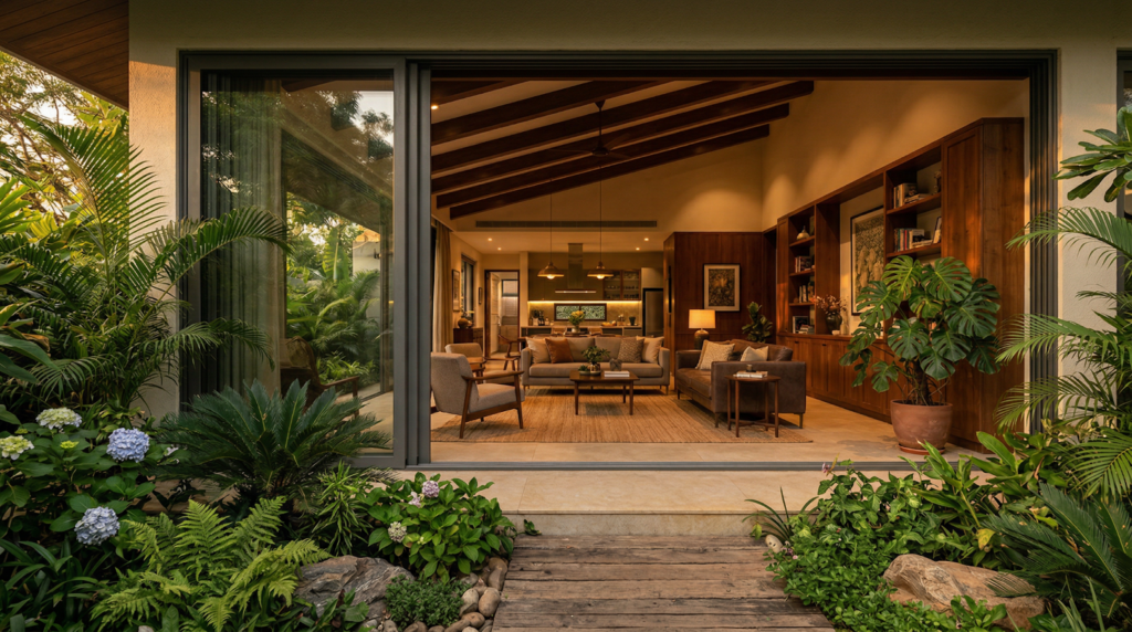Interior design material samples and floor plan for a Bangalore home project in 2026 — cost planning and material selection