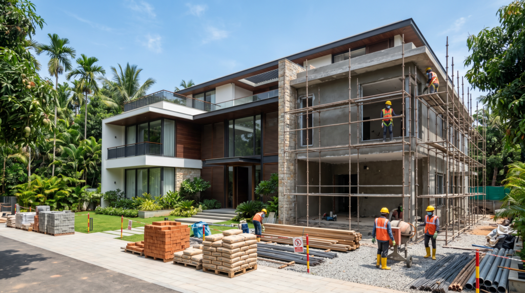 Villa renovation in Bangalore by Line of Thought — design-build construction process for premium residential project