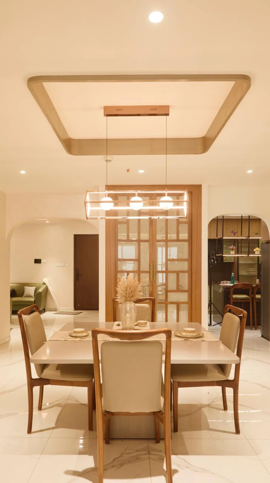A pooja room with a serene and functional space that blends modern aesthetics with traditional values