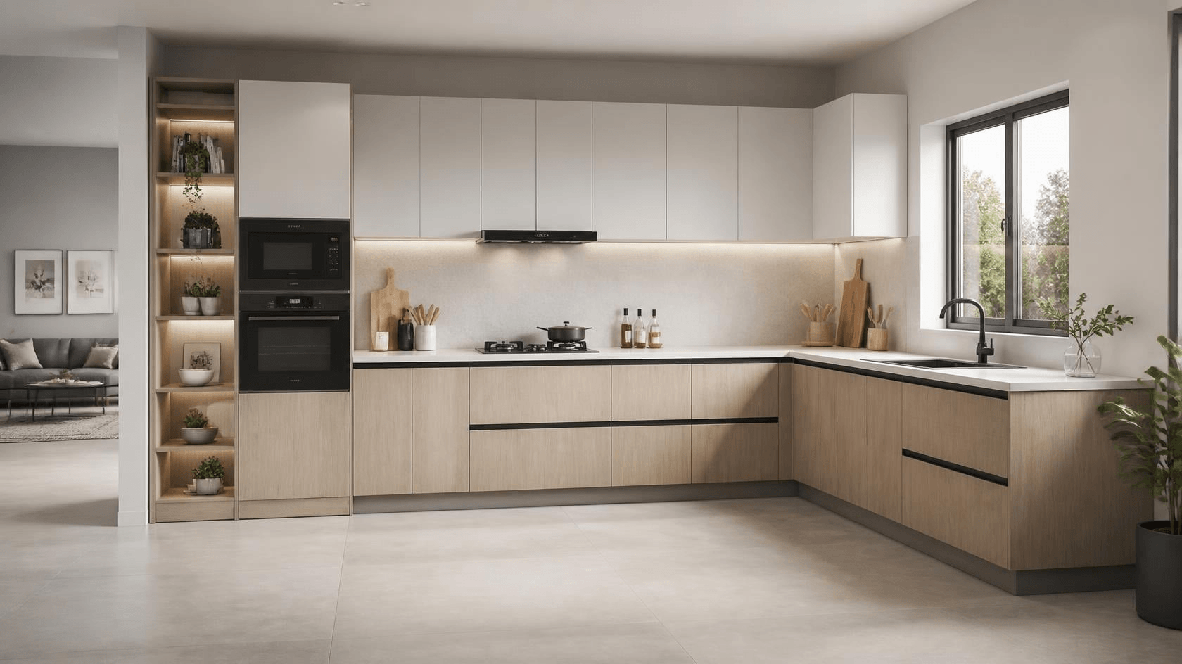 A L-shaped modular kitchen design