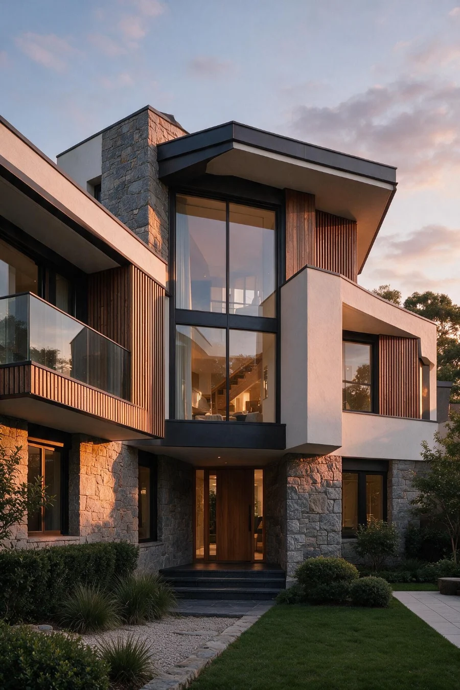 Villa exterior at dusk, Bangalore villa builders